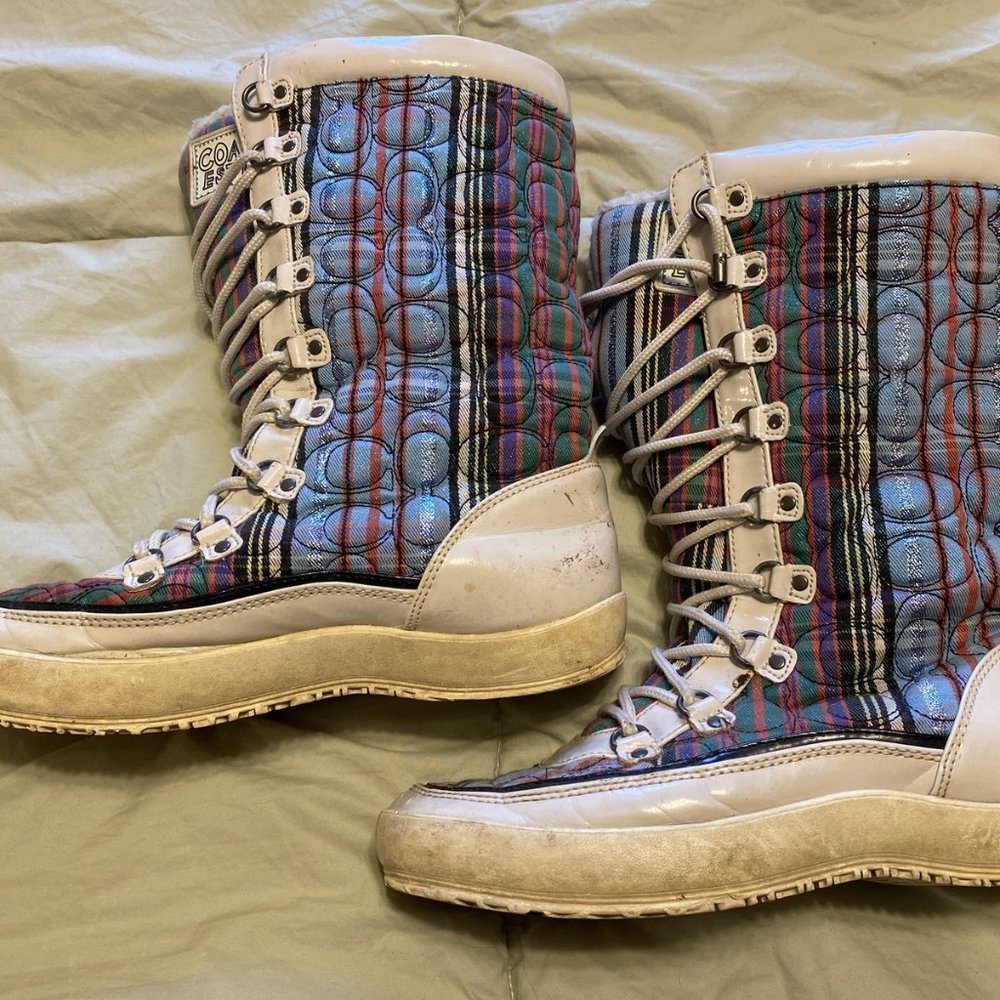 COACH POPPY Peggey Tartan Plaid Quilted Women's Shearling Winter Boots 8.5 B Q73